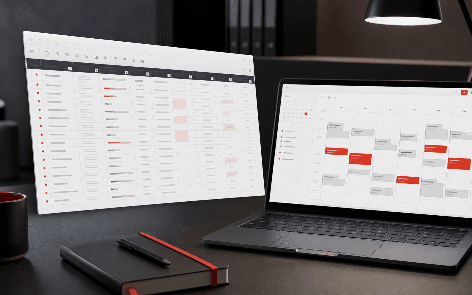 Tableur professionnel affiché à côté d’une interface de planning